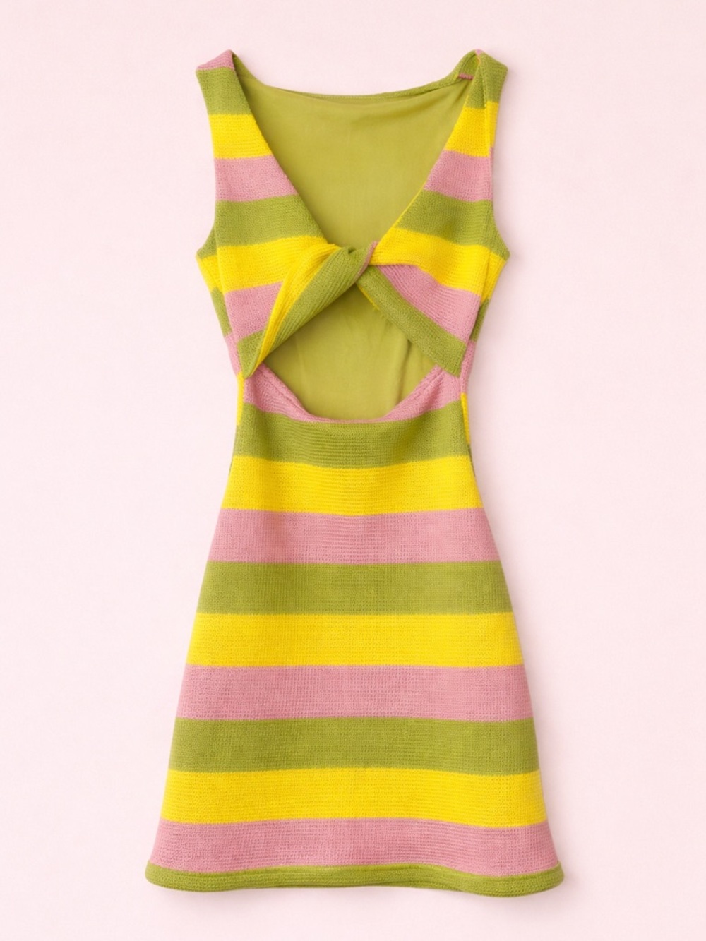 Bailey Rose Twist Front Cutout Mini Dress Striped Knit Pink Green XS